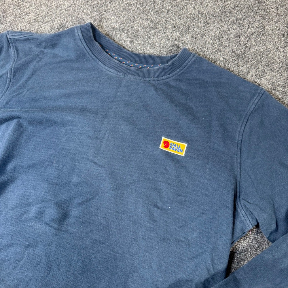 Fjallraven Vardag Sweater M Mens Large Navy Blue Organic Cotton Logo Pullover